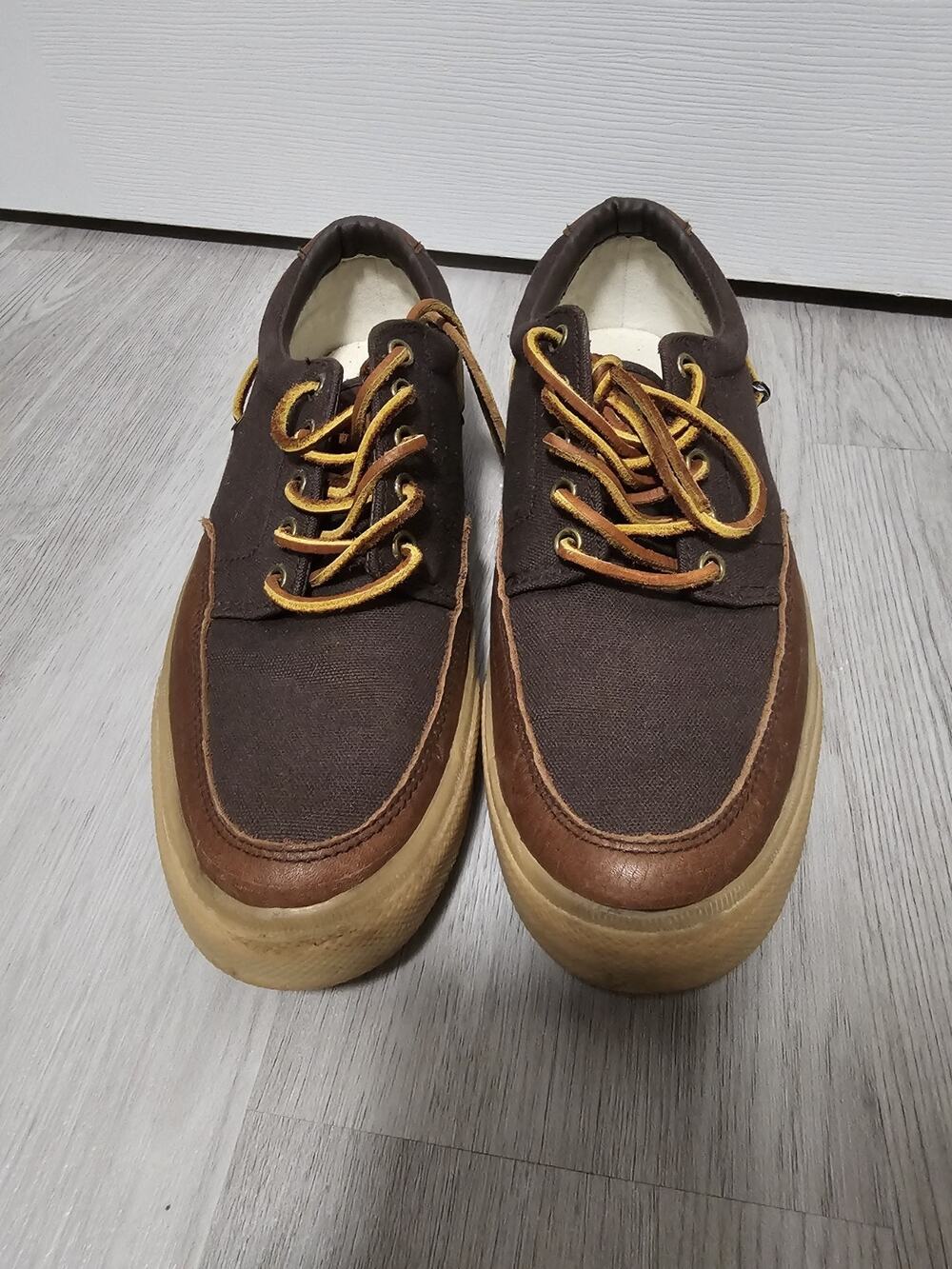 Polo Ralph Lauren Vance Side Lace Brown Canvas & Leather Shoes, Men's Size 9D
